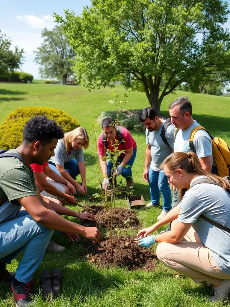 A photo of association members planting trees as part of a reforestation project, demonstrating their commitment to environmental conservation and habitat restoration.