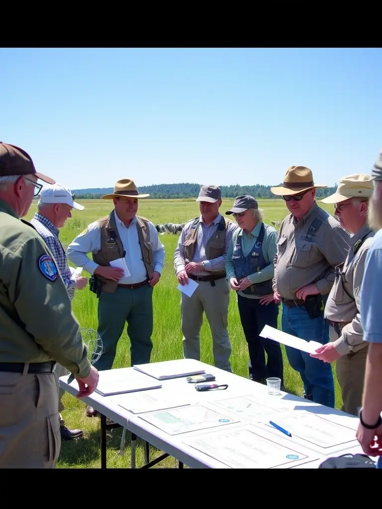 A picture showing association members conducting an educational workshop for local farmers on wildlife management and crop protection techniques.